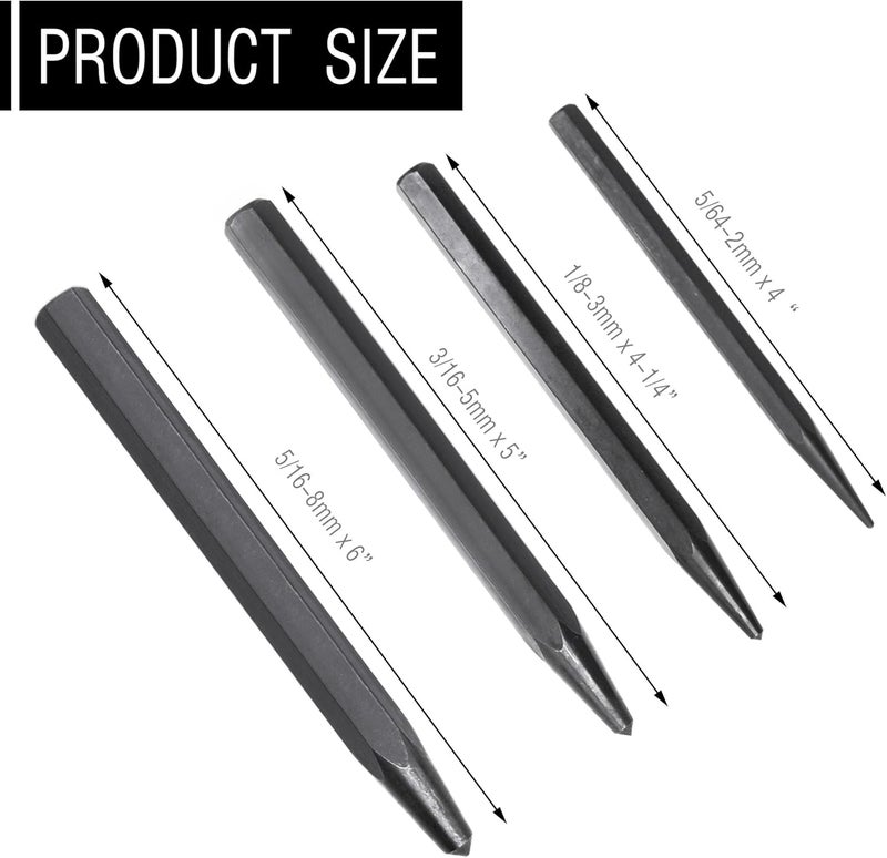Rawolp Store 62215 Center Punch Kit, 4-Piece center punch tool set for metal - Image 2
